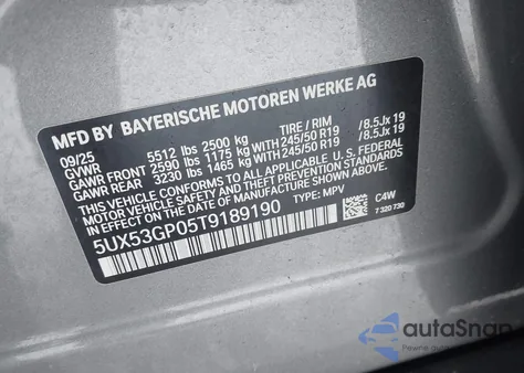 2026 BMW X3 30 xDrive z USA, uszkodzony, nr VIN 5UX53GP05T9189190